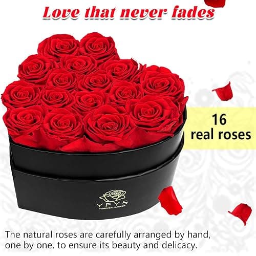 16-Piece Forever Flowers Heart-Shaped Box – Real Immortal Preserved Roses Lasting a Year, Perfect for Birthday, Girlfriend, Mother, or Wife, Valentine Day Gift for Her - Red thumbnail 3