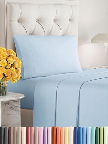 Sleepy Town Twin XL Size Bed Sheets - 3 Piece - Twin XL Sheet Set - Extra Soft, Comfy & Cooling - Easy Care - Shrinkage, Wrinkle & Fade Free - Brushed Microfiber - Deep Pocket Bed Sheets (Light Blue) - Image 1