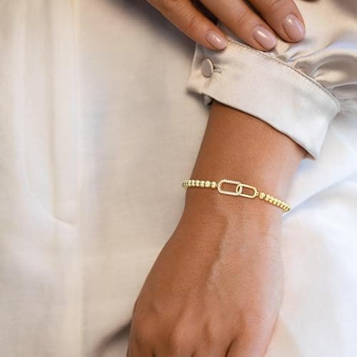 CUEZIY Gold Bracelets for Women 14K Gold Plated Bead Bracelet Hypoallergenic Stretch Bracelets for Women Elastic Bracelet Trendy Teen Gift Dainty Jewelry for Women thumbnail 4