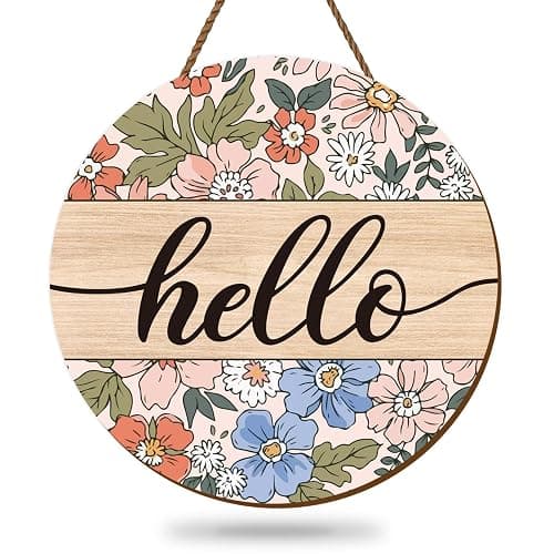 Whaline Vintage Hello Front Door Sign Boho Flower Welcome Wall Sign Colorful Floral Wooden Hanging Wreath for Spring Summer Holiday Indoor Outdoor Farmhouse Home Porch Window Decor - Image 1