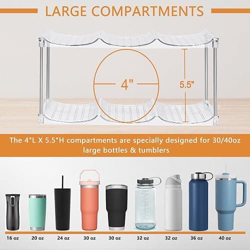Water Bottle Organizer for Stanley 40 oz Tumbler - Stackable Water Bottle Holder for Cabinet Pantry Kitchen Organizers and Storage for Stanley Cup Holder Accessories, Tumbler Organizer Storage Rack thumbnail 3