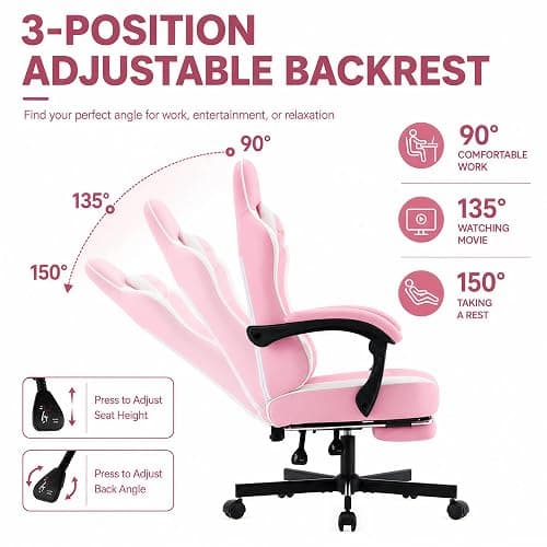 Mistpeople Gaming Chair, Ergonomic High Back Computer Chair with Footrest, Lumbar Support & Pocket Spring Cushion, Comfortable Swivel Home Office Desk Chair for Adults thumbnail 7