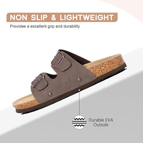 FITORY Womens Flat Sandals with Cork Footbed | Open Toe Slides,Arch Support ,Slip on,Dressy,Leather,Soft,Comfortable,Summer,Beach,Slippers thumbnail 5