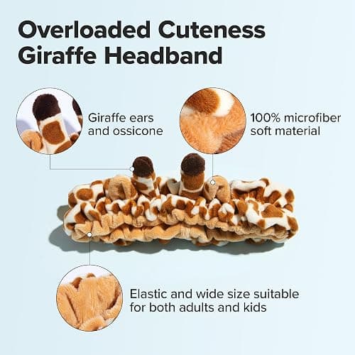 I DEW CARE Face Wash Headband - Giraffe Headband | Adorable Design, Perfect for Cleansing, Bath, Makeup and Spa, 100% Microfiber, Reusable, 1 Count thumbnail 5