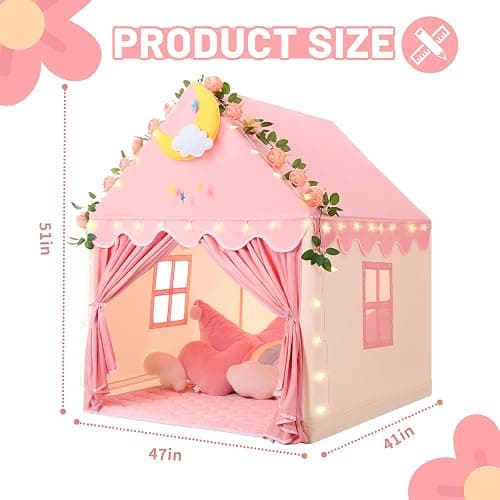 Wilwolfer Kid Tent with Lights - Kids Play Tents for Toddlers Kids Tents Indoor Playhouse - Princess Tent for Girls Toy House Gift - Pink & Yellow, 47x41x51 thumbnail 5
