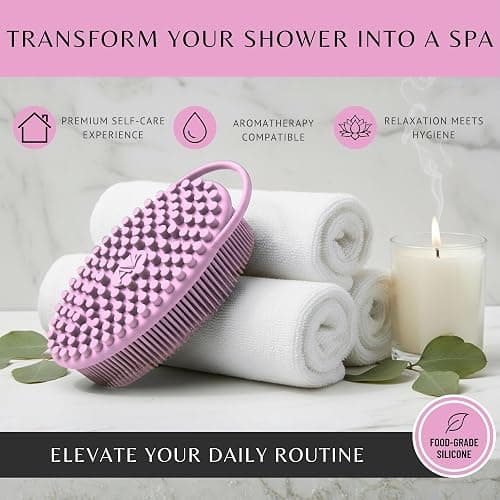 Silicone Body Scrubber for Shower - Gentle Exfoliating Back Scrubber with Soft Bristles - Avilana Premium Dual Sided Bath Brush Massage - Loofah Alternative for Sensitive Skin - Gift Women Men thumbnail 7
