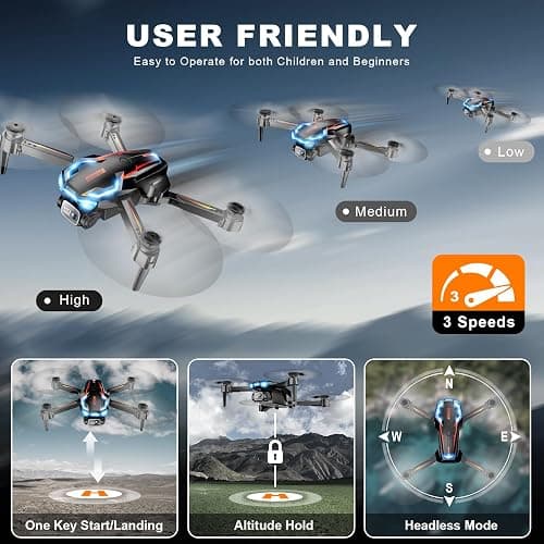 Drone with Camera for Adults, 2K HD FPV Drones with Upgrade Altitude Hold, One-Key Take Off/Landing, Speed Adjustment, Headless Mode, 2 Batteries, Toys Gifts for Teen Boys Girls, Beginner thumbnail 4