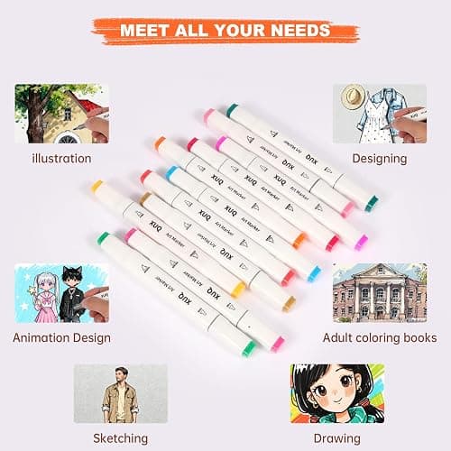 XUQ Alcohol Markers, 100 Colors Dual Brush Tip Permanent Art Markers, Coloring Marker, for Book Painting Card Making, Christmas gift for Adults Great Value Pack for Beginners thumbnail 6