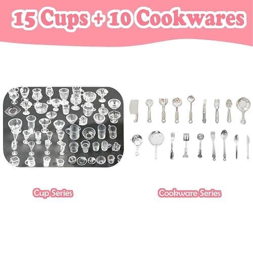 250Pcs Mini Food Miniatures Food Drinks Bottles Toys Doll House Accessories 1:12 Playset Kitchen Game Pretend Play Party Mini Things Stuff Tiny Baking Micro Hamburger Ice Cream Cake Bread thumbnail 6