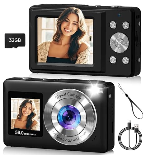 Digital Camera,56MP Dual-Screen Point and Shoot Camera with Auto Focus,Smile Capture,Anti-Shake,16X Zoom,32GB SD Card Digicam Gift for Boys Girls Teens - Image 1