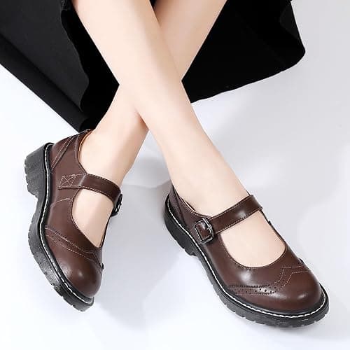 XMM Mary Jane Shoes Women Mary Janes Flats Ladies Oxford Shoes for Women Comfort Leather Round Toe Non-Slip Dressy Casual Cute Girls School Work Shoes thumbnail 8