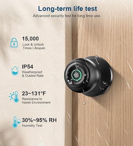 Fingerprint Door Lock, Smart Fingerprint Door Knob with Lock, Biometric Door knob with App Control & Key, Keyless Thumbprint Entry Door Lock for Bedroom, Front Door, Home, Apartment Office-Matte Black thumbnail 3