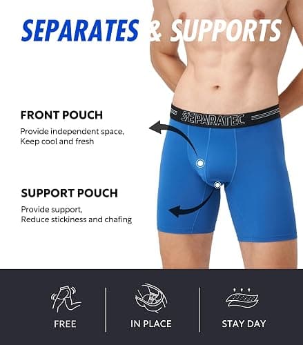 Separatec Dual Pouch Underwear for Men Moisture Wicking Men's Boxer Briefs with Ball Pouch, Printed Underwear 3 or 5 Pack thumbnail 2