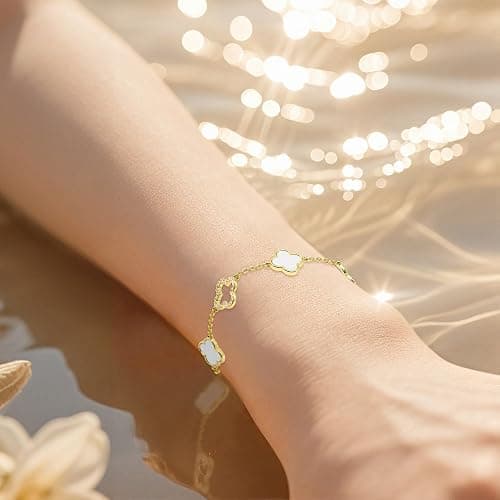 Clover Bracelet for Women 18k Gold Plated Silver Lucky Four Leaf Link Chain Bracelets Charm Trendy Jewelry Gifts for Women thumbnail 6