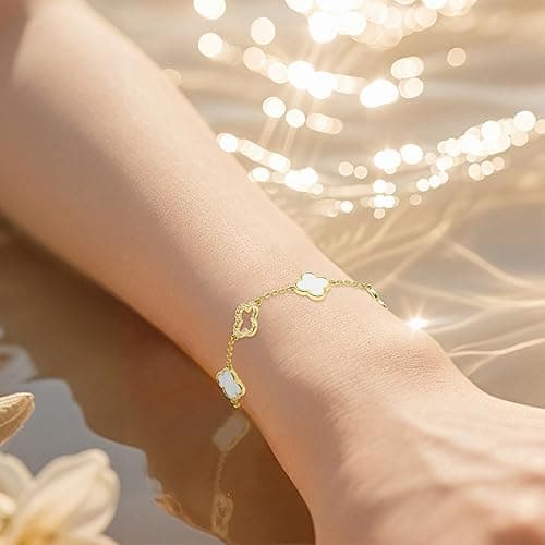 Clover Bracelet for Women 18k Gold Plated Silver Lucky Four Leaf Link Chain Bracelets Charm Trendy Jewelry Gifts for Women thumbnail 7