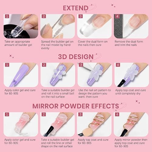 SUPWEE Solid Builder Gel for Nails Clear Nude White 3D Sculpture Nail Art Hard Gel with Chrome Powder for Carving Patterns Decoration Home Manicure DIY for Women - Clear&White&Nue-14g thumbnail 8