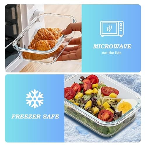 Pure Future 16-Piece (8 Sets) Borosilicate Glass Food Storage Containers, Meal Prep & Lunch Boxes, BPA-Free Airtight Locking Lids, Leak-Proof, 400°C Oven/Microwave/Freezer/Dishwasher Safe thumbnail 7