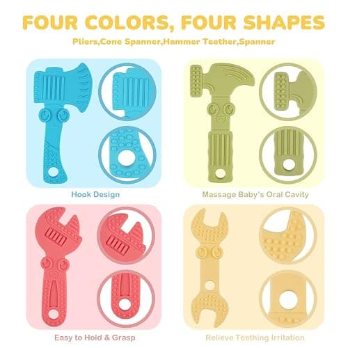 TYRY.HU Baby Teething Toys for Babies 0-6 Months 6-12 Months, BPA Free Silicone Baby Molar Teether Chew Toys, Hammer Wrench Spanner Pliers for Boys Girls, Soft-Textured, Easy to Hold & Clean, 4 Packs thumbnail 7