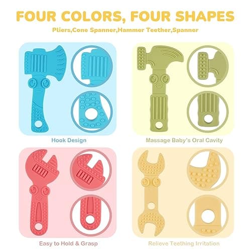 TYRY.HU Baby Teething Toys for Babies 0-6 Months 6-12 Months, BPA Free Silicone Baby Molar Teether Chew Toys, Hammer Wrench Spanner Pliers for Boys Girls, Soft-Textured, Easy to Hold & Clean, 4 Packs - Set A thumbnail 7