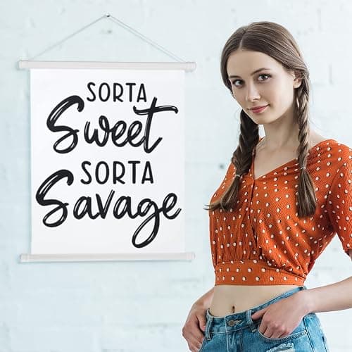 Spakon Teenager Girl Room Decor Sorta Sweet Sorta Savage Sign Aesthetic Hanging Stuff Cute Room Minimalist Wall Decor Bedroom Porch Aesthetic Decorations for Teen Girls thumbnail 5