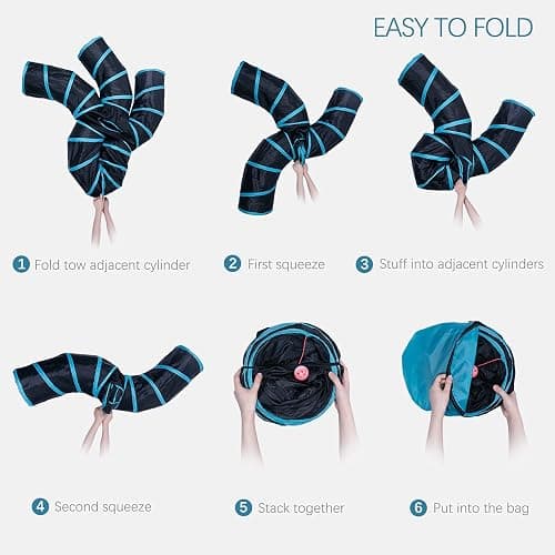 EGETOTA Cat Tunnel for Indoor Cats Large, with Play Ball S-Shape 5 Way Collapsible Interactive Peek Hole Pet Tube Toys, Puppy, Kitty, Kitten, Rabbit (Blue & Black) thumbnail 4