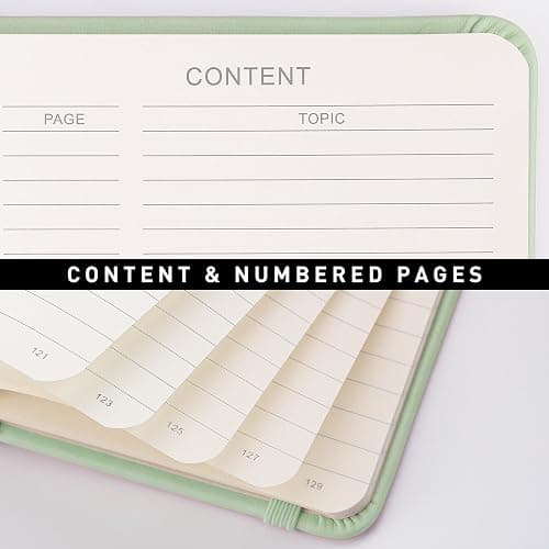 RETTACY Lined Journal Notebook, 192 Numbered Pages, A5 Medium Size (5.7'' x 8.3''), for Men & Women, Journaling, Writing, Work & Office, Leather Hardcover, 100 GSM Thick Paper (Light Green) thumbnail 4