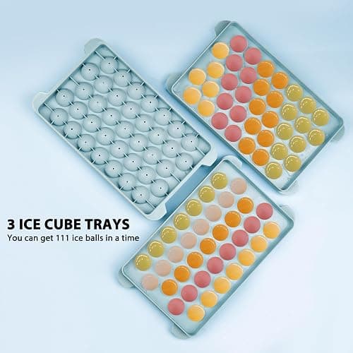 Ice Cube Tray, Ice Trays for Freezer, Ice Cube Tray with Lid Making 1in X 111 PCS Ice Ball Chilling Whiskey Cocktail & Coffee(3Pack Blue Round Ice Trays & Ice Cube Box & Scoop) thumbnail 5