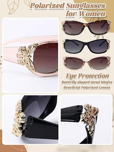 Tellegloww 3 Pcs Polarized Sunglasses for Women Fashion Butterfly Design Trendy Retro UV 400 Protection Sunglasses, 3 Style thumbnail 3