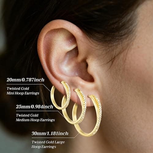 14K Gold Earrings for Women 20mm/25mm/30mm Gold Hoop Earrings Gold X-shaped Huggie Earrings thumbnail 6