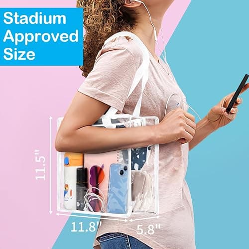 Hoiny Clear Bag for Stadium Events Approved, 12x6x12 Large Transparent Tote Bag with Zipper for Gym Concert Sports Festivals thumbnail 2