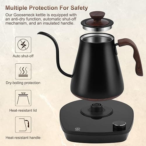 YDDZZM Gooseneck Electric Kettle, Intelligent Temperature Control, Stainless Steel Inner, Quick Heating, for Pour Over Coffee, Brew Tea, Boil Hot Water, 1000W 0.9L Black thumbnail 6