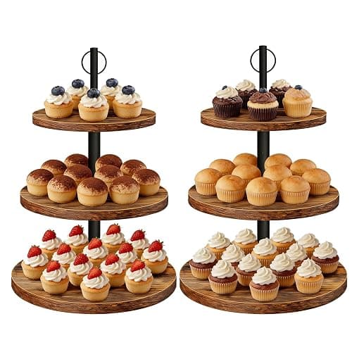 Limengya Cupcake Stand, 3 Tier Wood Cake Stands Rustic Cupcake Tower, Round Tiered Tray Stand for Dessert Table Display, Industrial Wooden Serving Stand Wedding, Graduation and Baby Shower - Image 1
