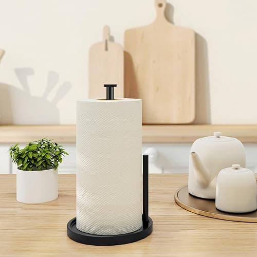 Paper Towel Holder Countertop, Standing Paper Roll Holder with Anti Slip Weighted Base, Stainless Steel Freestanding Paper Towel Holder for Kitchen, Black thumbnail 8