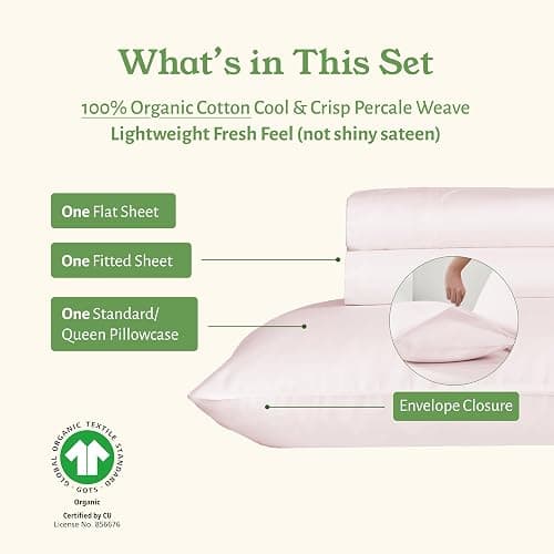 California Design Den Soft 100% Organic Cotton Sheets Twin XL Size Set - Soft and Crisp Percale, Twin XL Sheet Sets with Deep Pockets, Breathable and Durable Bedding - Pink - Twin XL - 09 - Pink thumbnail 2