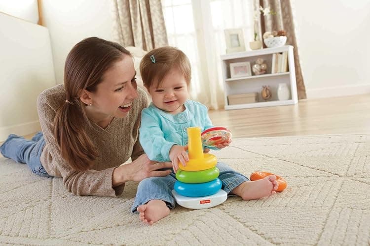 Fisher-Price Baby’s First Blocks & Rock-a-Stack Toy Set, Bucket of 10 Shapes & Ring Stacking Activity for Developmental Play Ages 6+ Months (Amazon Exclusive) thumbnail 2