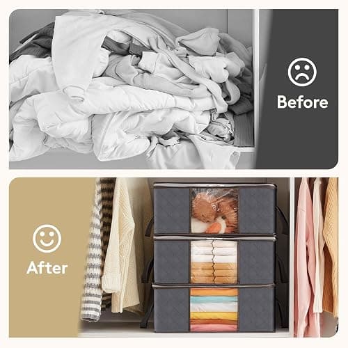 Lifewit 6 Pack Clothes Storage Bag, Foldable Storage Bin Closet Organizer with Reinforced Handle, Sturdy Fabric Blanket Storage with Clear Window, Storage Containers for Clothing, Bedding, Gray thumbnail 9