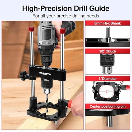 ArtyMaster Portable Drill Guide for Straight Holes, Portable Drill Press Adapter for Hand Drill, Stable & Accurate, Includes Chuck Key, Drill Straight Hole Jig for Woodworking, DIY WT116A thumbnail 4