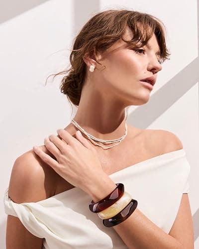 LILIE&WHITE Colorful Acrylic Bangle Bracelets For Women Resin Bangles Chic Vintage Gold Bracelet Chunky Bracelets Jewelry Gift thumbnail 3