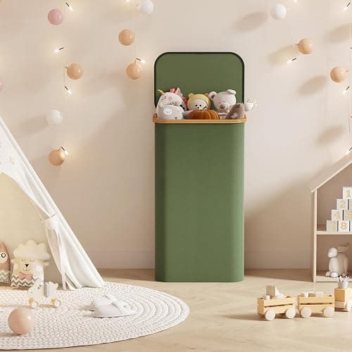 Lifewit 100L Laundry Basket with Lid, Clothes Hampers for Laundry with Bamboo Handles and A Removable Bag, Large Foldable Laundry Hamper for Bedroom, Bathroom, Dorm, Laundry Room, Green thumbnail 9
