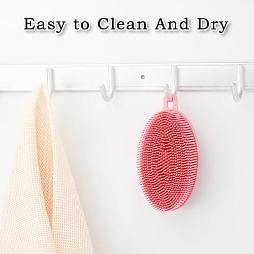 FREATECH Silicone Shower Body Wash Scrubber, Dual-Sided Body Buffer for Gentle Exfoliation, Cleansing and Massage, Men Women Baby Sensitive Skin, More Hygienic and Durable Than Loofah, Pink thumbnail 7