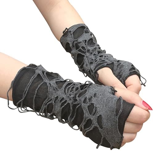 Luwigs Women's Punk Fingerless Gloves Arm Warmers Black Broken Slit Ripped Gothic Gloves for Halloween Costume Party 1 Pair - Image 1