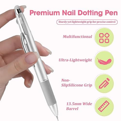 Nail Dotting Pen 5 in 1, Ballpoint Pen Design Nail Dotting Tool for Manicure Art Painting with 4 Size Marking and Pressing Head, Perfect for Nail Art Painting, Rhinestones DIY and Salon thumbnail 7