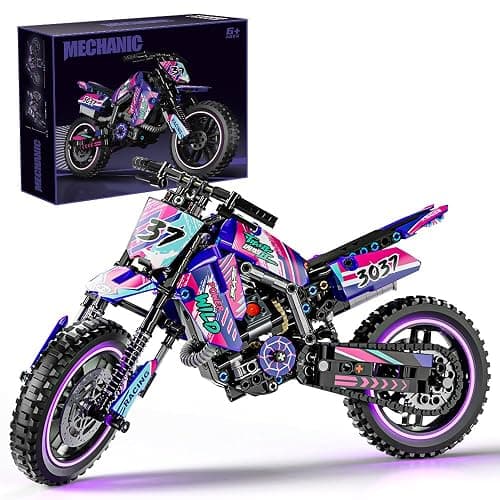 Mesiondy Pink Motorcycle Toy Building Blocks Set,Stem Bricks Sets,Toys Build A Model Motorcycle, (476 Pieces) for Boys Girls & Adults Kids Boys Ages 6 7 8 9 10 11 12+ (red) - Image 1