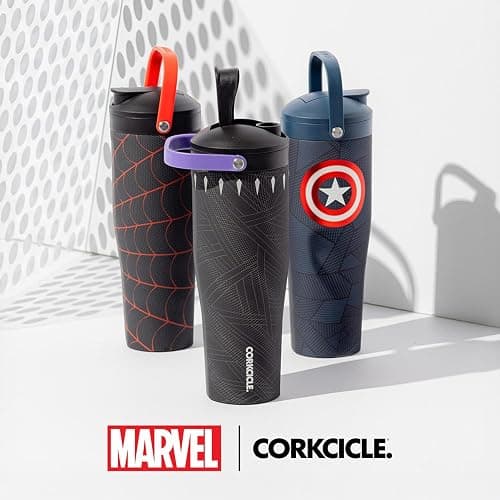 Corkcicle Protein Shaker - Built-In Agitator & Fruit Strainer Lid - 30oz - Captain America thumbnail 2