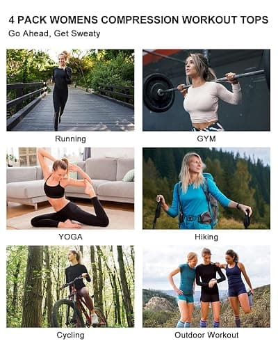 4 Pack Women's Long Sleeve Compression Shirts, Dry Fit Workout Athletic Sun Protection Cooling Tops for Yoga Running Gym thumbnail 6