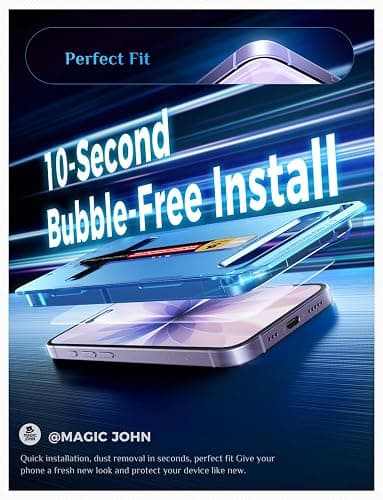 MAGIC JOHN 2 Pack for iPhone 17 6.3 inch Tempered Glass Screen Protector, Auto Dust-Elimination, Bubble Free, HD Clear, Easy Installation,iPhone 17 6.3'' thumbnail 5