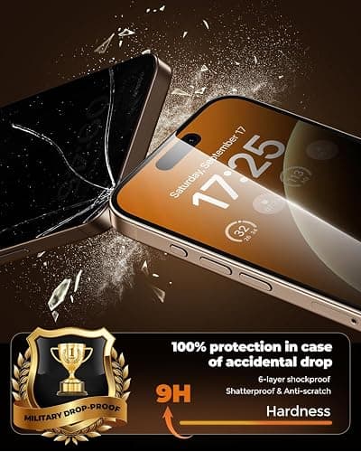 UNBREAKcable Privacy Screen Protector for iPhone 16 Pro, Full Coverage Shatterproof Tempered Glass [True 28°Anti Spy] [9H Hardness] [Easy Installation Frame] 2-Pack Private Screen for iPhone 16 Pro thumbnail 5