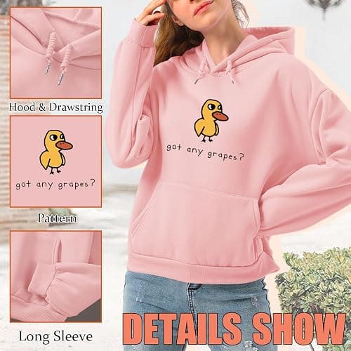 KEEVICI Cute Duck Graphic Hoodies for Teen Kawaii Cartoon Hoodie Funny Sweatshirts Letter Print Pullover With Pocket thumbnail 6