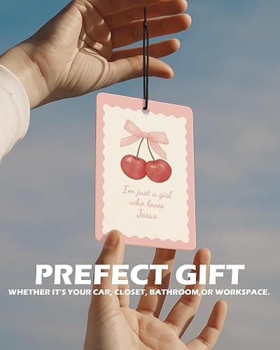 EKGJW Christian Preppy Pink Cologne Car Air Freshener 4 Pcs, Coquette Pink Bow Cherry Floral Bible Verse Hanging Air Freshener for Cars Bathroom Dorm Books Decor, Cute Accessories Gifts for Women thumbnail 8