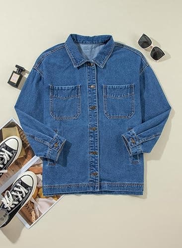 Sidefeel Women's Jean Jacket Oversized Boyfriend Button Up Long Sleeve Split Zimbaplatinum Denim Jackets thumbnail 4